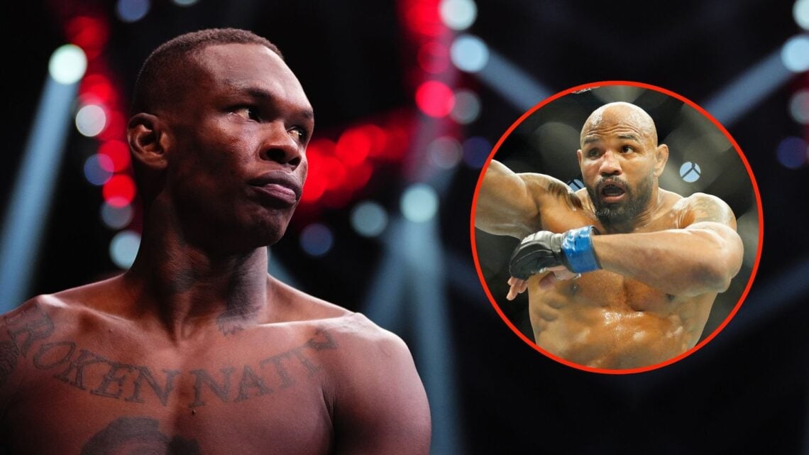 Israel Adesanya of Nigeria prepares to face Nassourdine Imavov of Russia in a middleweight fight. Inset, Yoel Romero