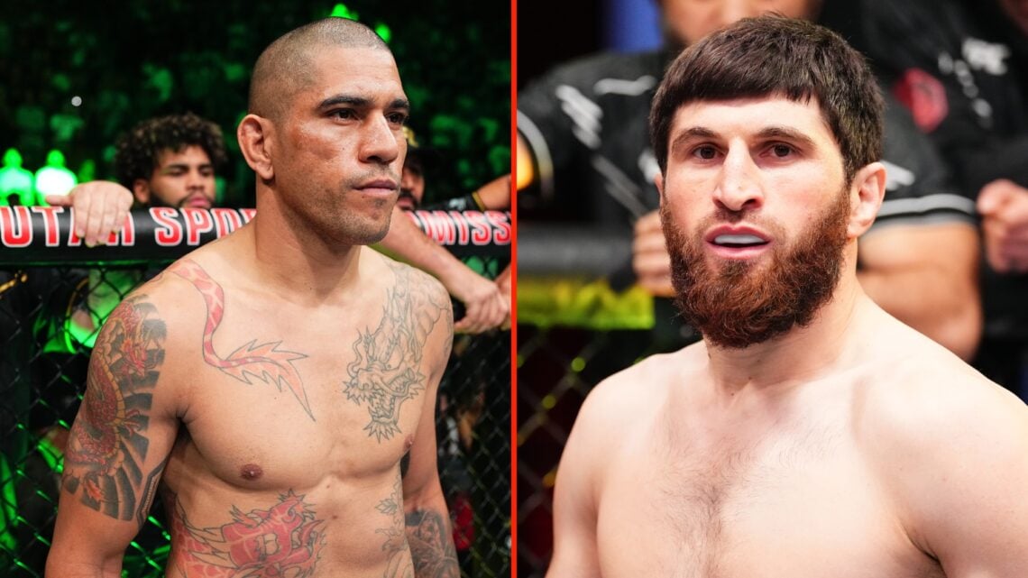 Split image of Alex Pereira of Brazil prepares to face Khalil Rountree Jr. in the UFC light heavyweight championship fight during the UFC 307 event...