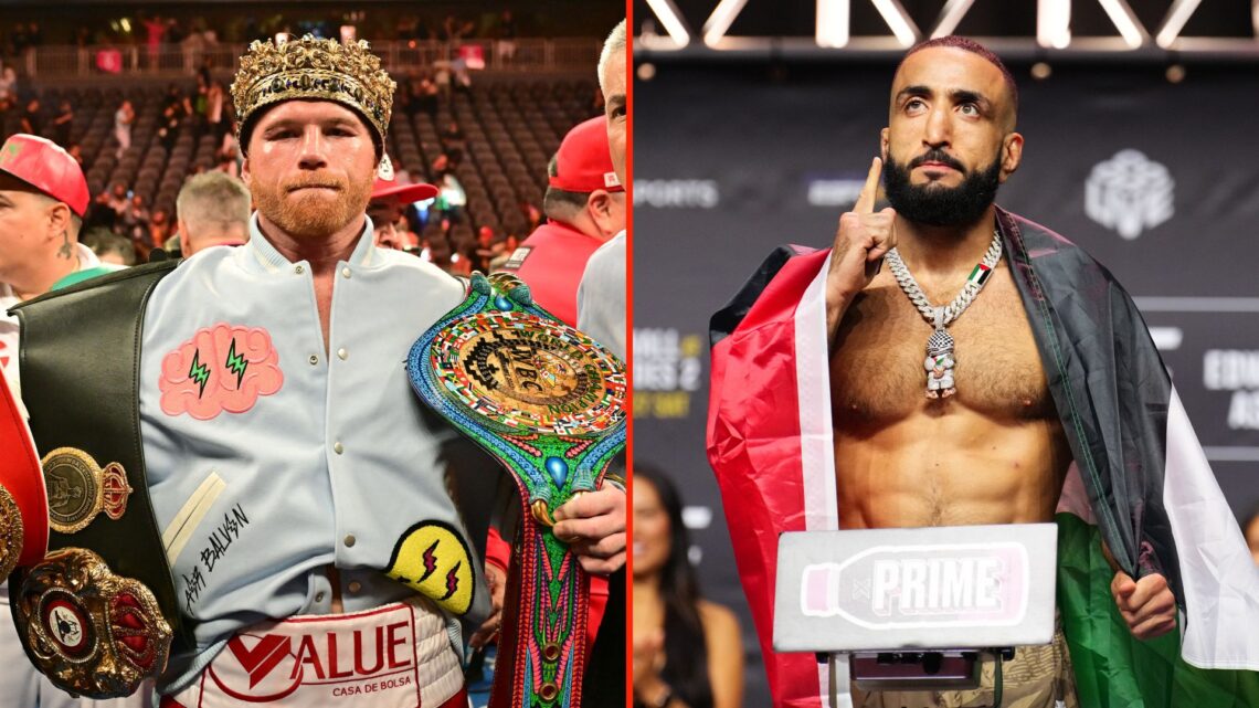 Mexican boxer Saul "Canelo" Alvarez poses with his belts and crown after defeating Kazakh boxer Gennady Golovkin to retain his undisputed super-mid...