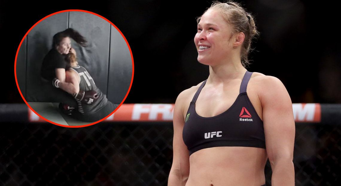 Ronda Rousey reacts after defeating Bethe Correia at UFC 190.