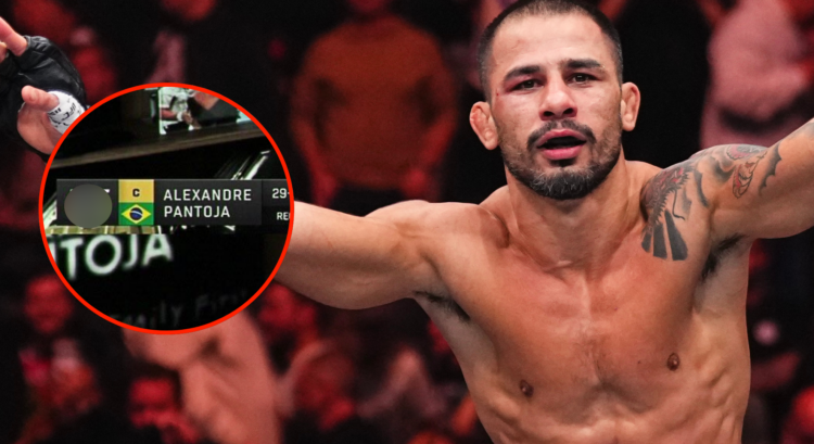 Image of Alexandre Pantoja after finishing Kai Asakura at UFC 310, inset Alexandre Pantoja graphic during the UFC Vegas 103 post-fight show.