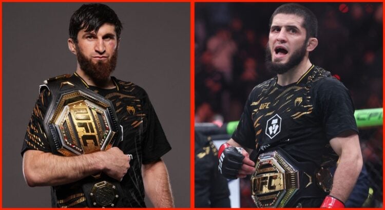 Split image of Magomed Ankalaev and Islam Makhachev