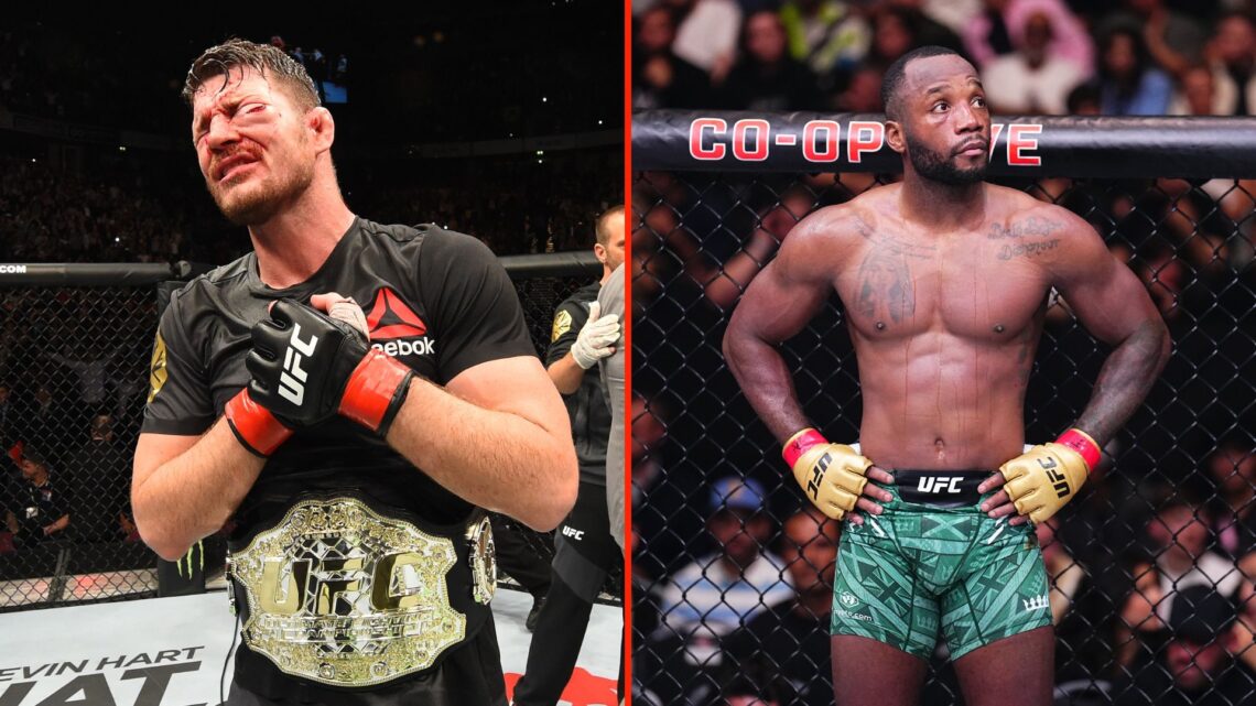 Split image of Michael Bisping of England celebrates his victory over Dan Henderson in their UFC middleweight championship bout during the UFC 204 ...
