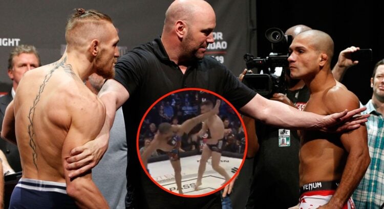 Image of Conor McGregor and Diego Brandao. Inset, Brandao