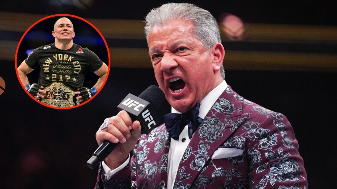 Pop out of UFC announcer Bruce Buffer and former champion Georges St. Pierre.