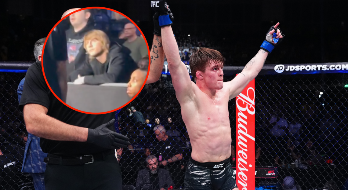 Paddy Pimblett (bubble) reacts to Caolan Loughran's win at UFC London