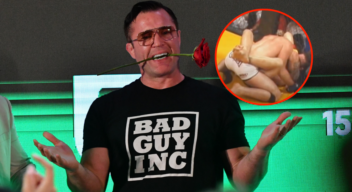 Chael Sonnen in recent years, alongside a photo of him in a choke during his early career