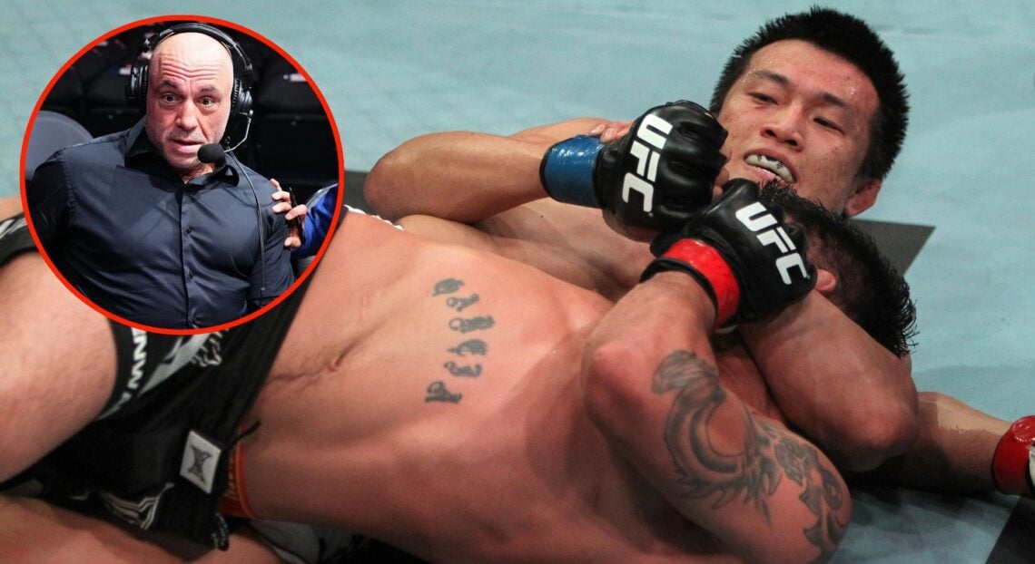 Image of Chan Sung Jung vs Leonard Garcia. Inset, Joe Rogan