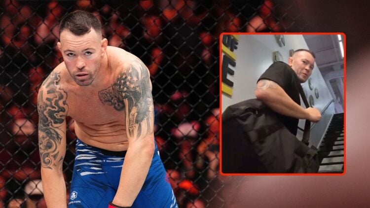 Colby Covington prepares to face Joaquin Buckley in a welterweight fight. Inset, Covington as seen in a Twitch broadcast.