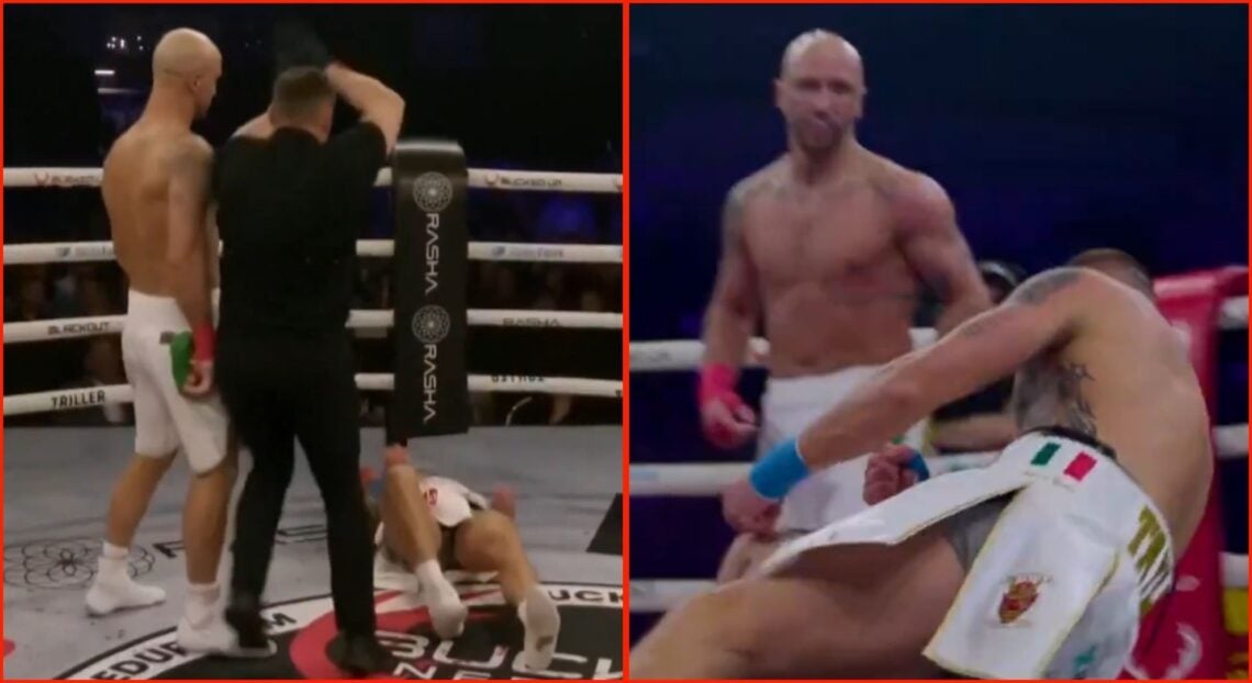 Split image of Conor Cooke vs Stevie Taylor at BKFC