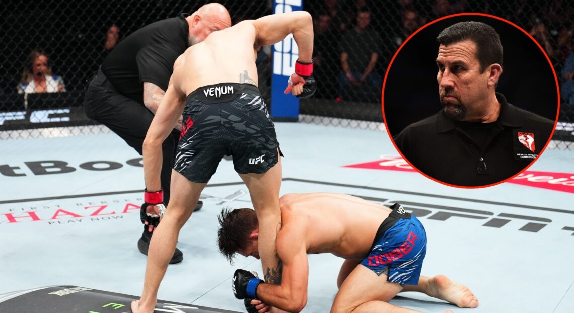 Image of Drew Dober vs Manuel Torres. Inset, John McCarthy