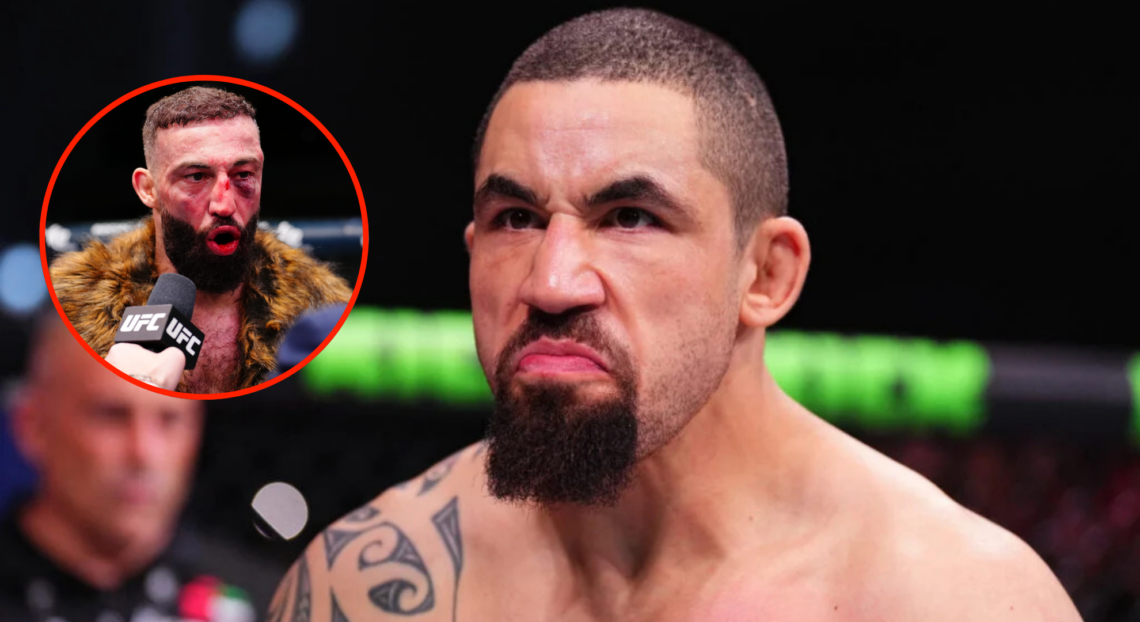 Image of Robert Whitaker with an inset of Roman Dolidze calling him out at UFC Vegas 104