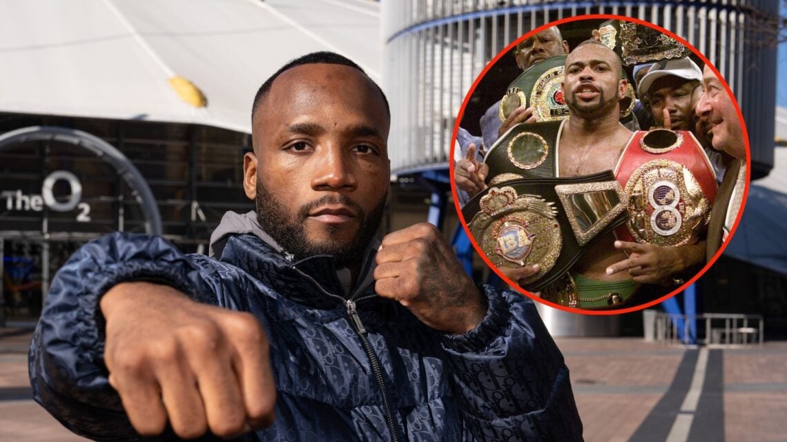 Leon Edwards poses outside The O2 Arena on March 18, 2025 in London, England. Roy Jones Jr. celebrates with his belts after defeating Julio Gonzale...