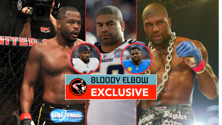 Rashad Evans, Micah Parsons, Shawne Merriman, Khalil Mack and Quinton 'Rampage' Jackson with exclusive banner