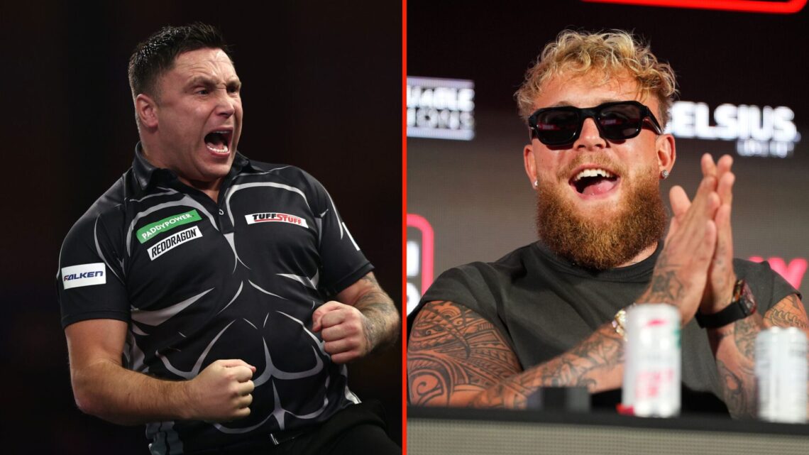 Split image of Professional Darts player Gerwyn Price, and Professional Boxer Jake Paul.