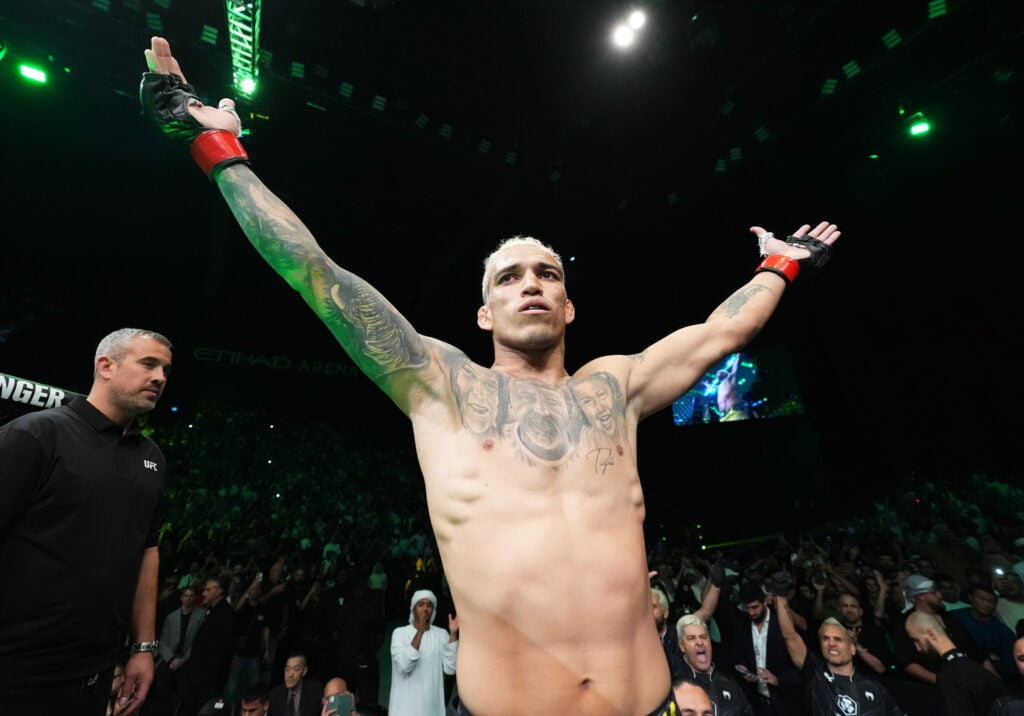 Image of Charles Oliveira acknowledging the crowd during his walkout at UFC 280.