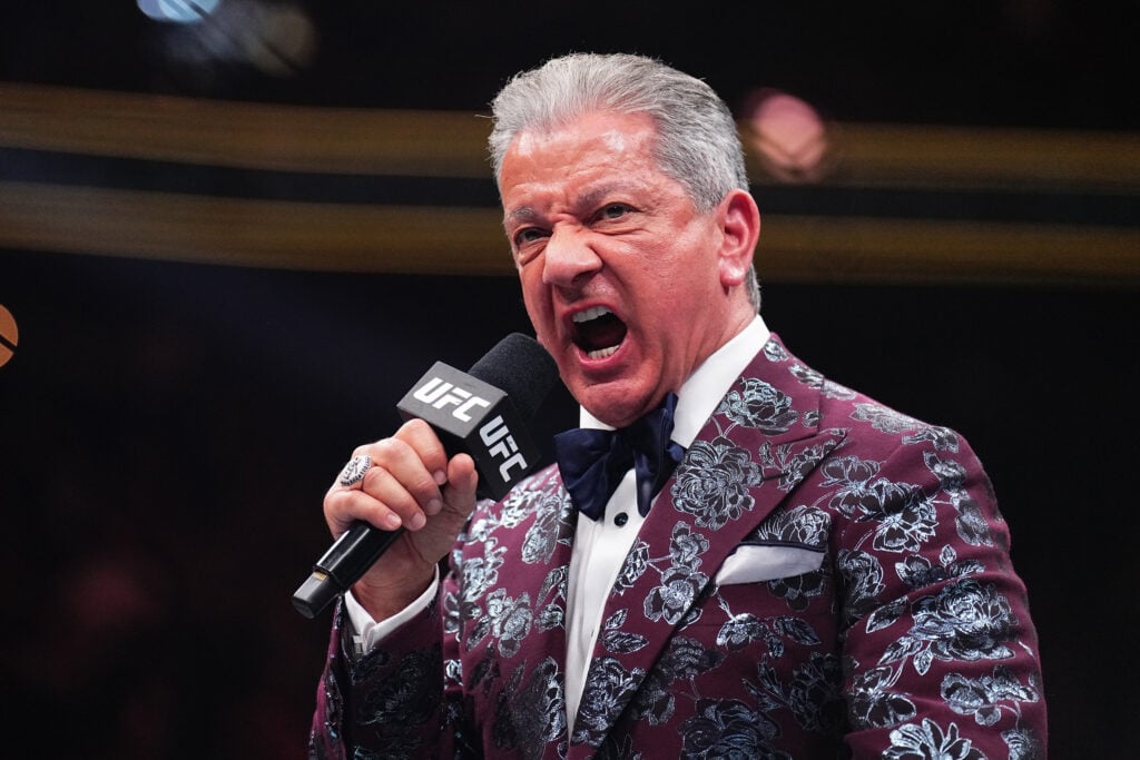 Bruce Buffer introduces the fighters at UFC 300 in Las Vegas