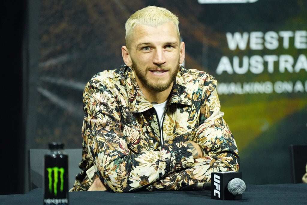 Dan Hooker on stage at the UFC 305 press conference