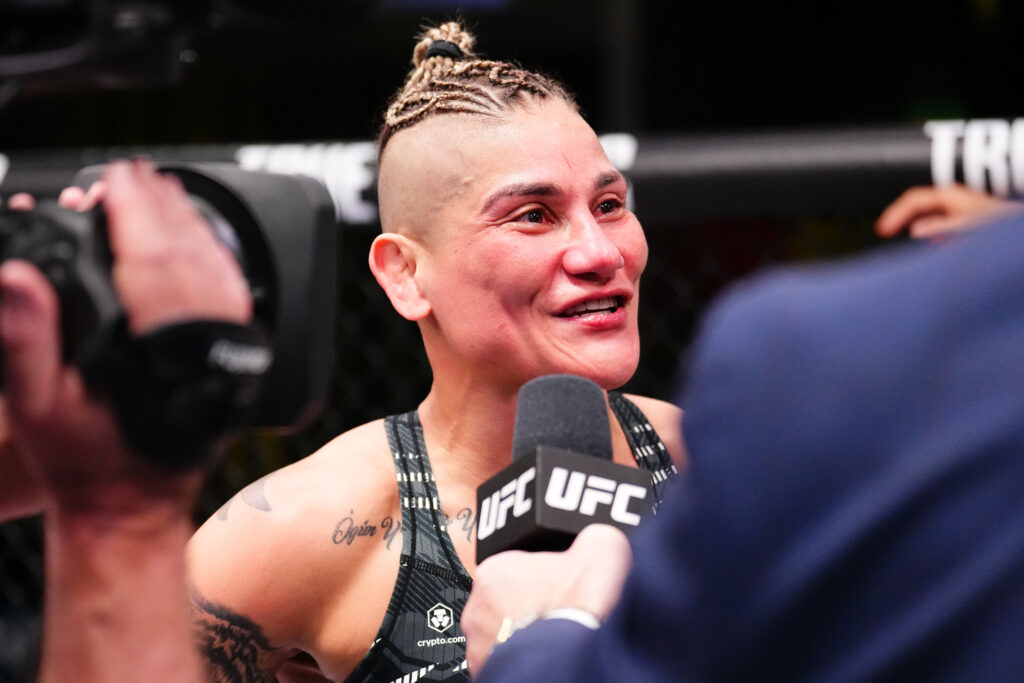 Priscila Cachoeira speaks with Michael Bisping during her UFC Vegas 104 post-fight interview.