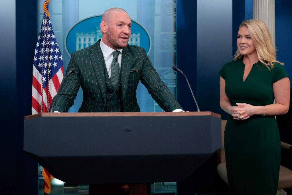 Former Irish MMA Fighter Conor McGregor Speaks To The Press At The White House Before Meeting With President Trump