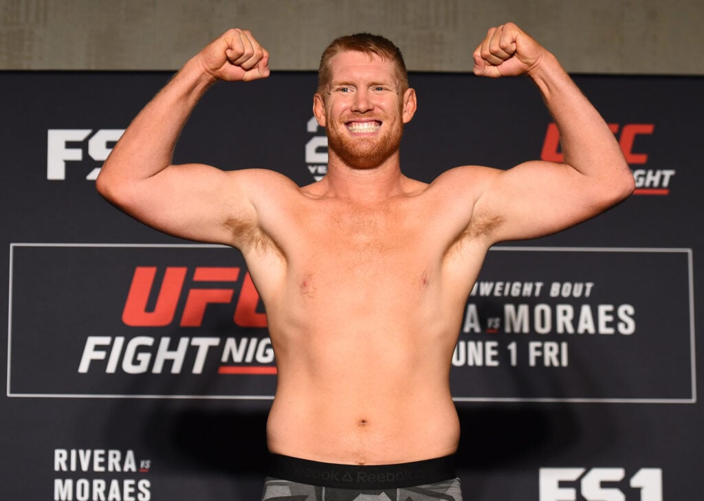 Sam Alvey poses at the UFC official weigh-in at UFC Fight Night: Rivera vs. Moraes