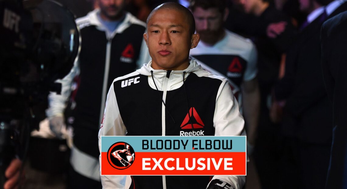 Image of Kyoji Horiguchi with a Bloody Elbow Exclusive banner