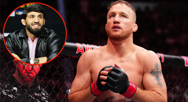 Justin Gaethje prepares for his fight at UFC 313, inset Arman Tsarukyan at the UFC 311 pre-fight press conference.