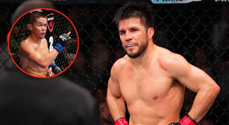 Image of Henry Cejudo. Inset, Asu Almabayev