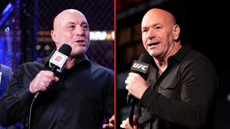 Side by side of UFC commentator Joe Rogan and UFC CEO Dana White.
