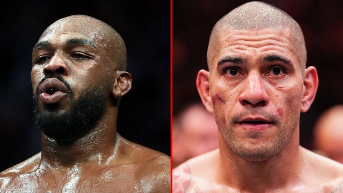 Split image of Jon Jones in his fight against Dominick Reyes in their UFC Light Heavyweight Championship bout during UFC 247 at Toyota Center on Fe...