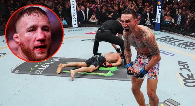 Image of Max Holloway vs. Justin Gaethje. Inset, Gaethje