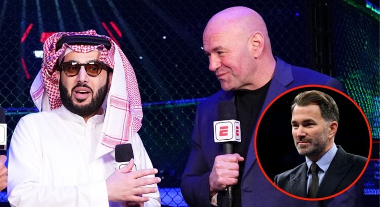 Image of Turki Alalshikh and Dana White. Inset, Eddie Hearn