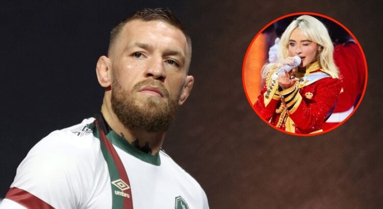 Image of Conor McGregor. Inset, Sabrina Carpenter