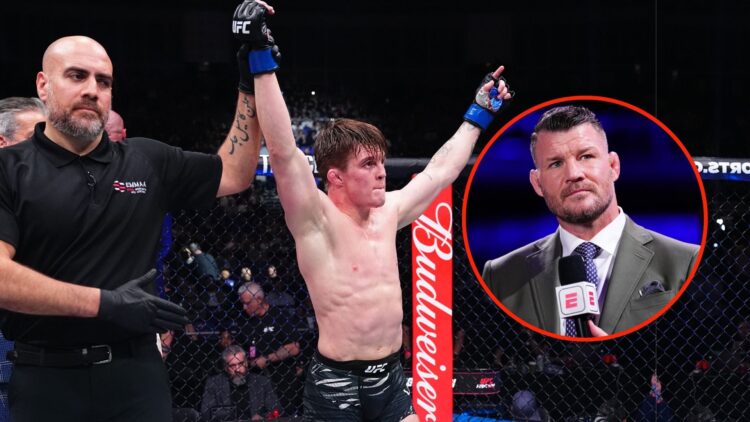 Image of Caolan Loughran of Northern Ireland reacts after a victory against Nathan Fletcher of England in a bantamweight fight during the UFC Fight...