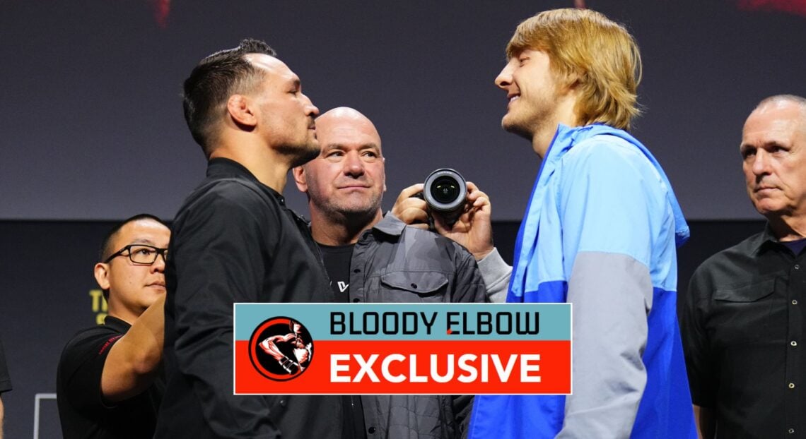 Image of Michael Chandler and Paddy Pimblett with EXCLUSIVE banner
