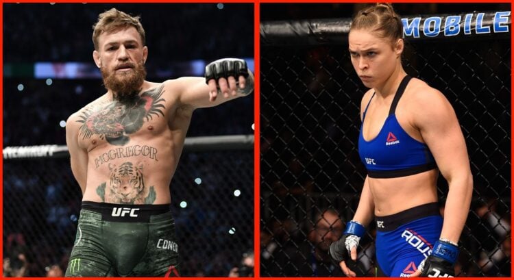 Split image of Conor McGregor and Ronda Rousey