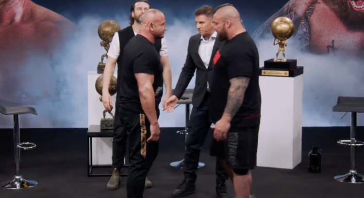 Mariusz Pudzianowski faces off with Eddie Hall at a press conference