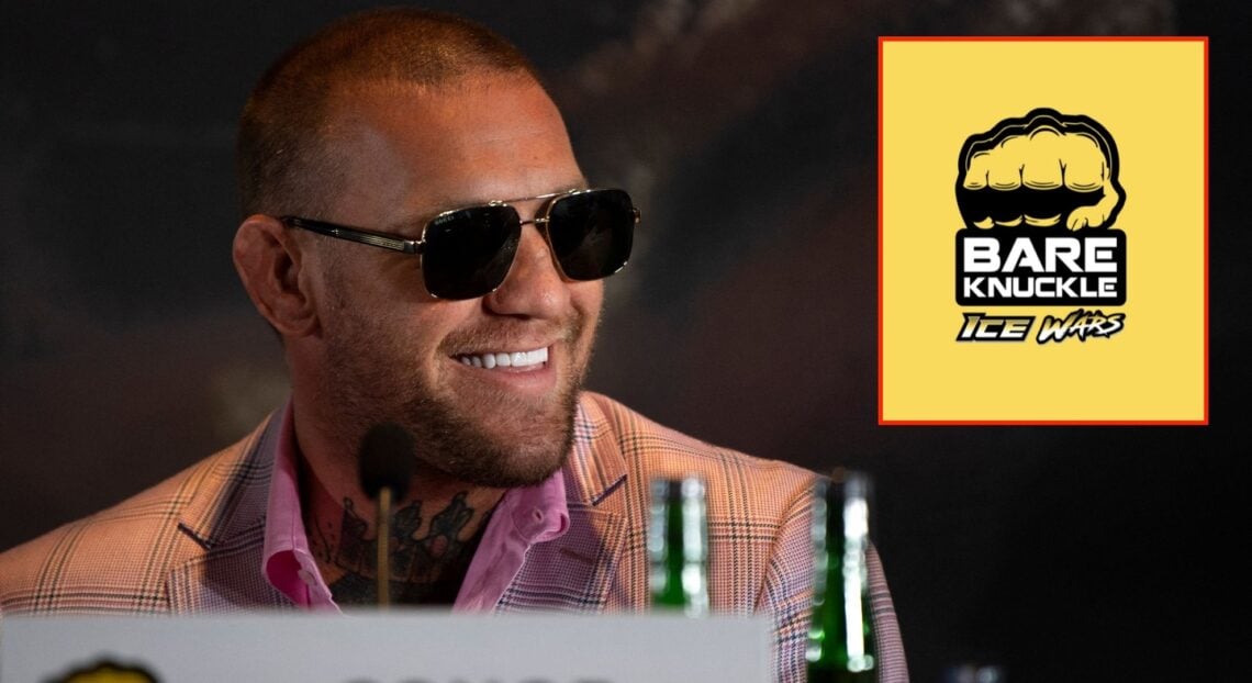 Image of Conor McGregor. Inset, BKFC Ice Wars logo