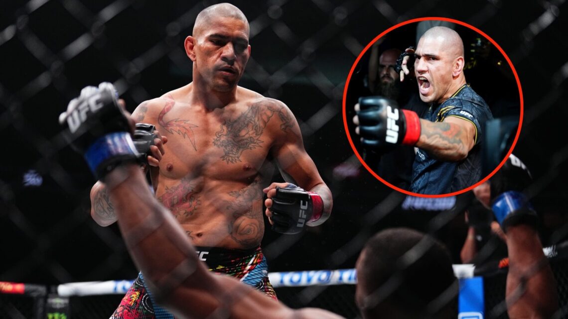 Image of Alex Pereira knocking out Jamahal Hill at UFC 300, insert Alex Pereira’s UFC 300 walk-out.