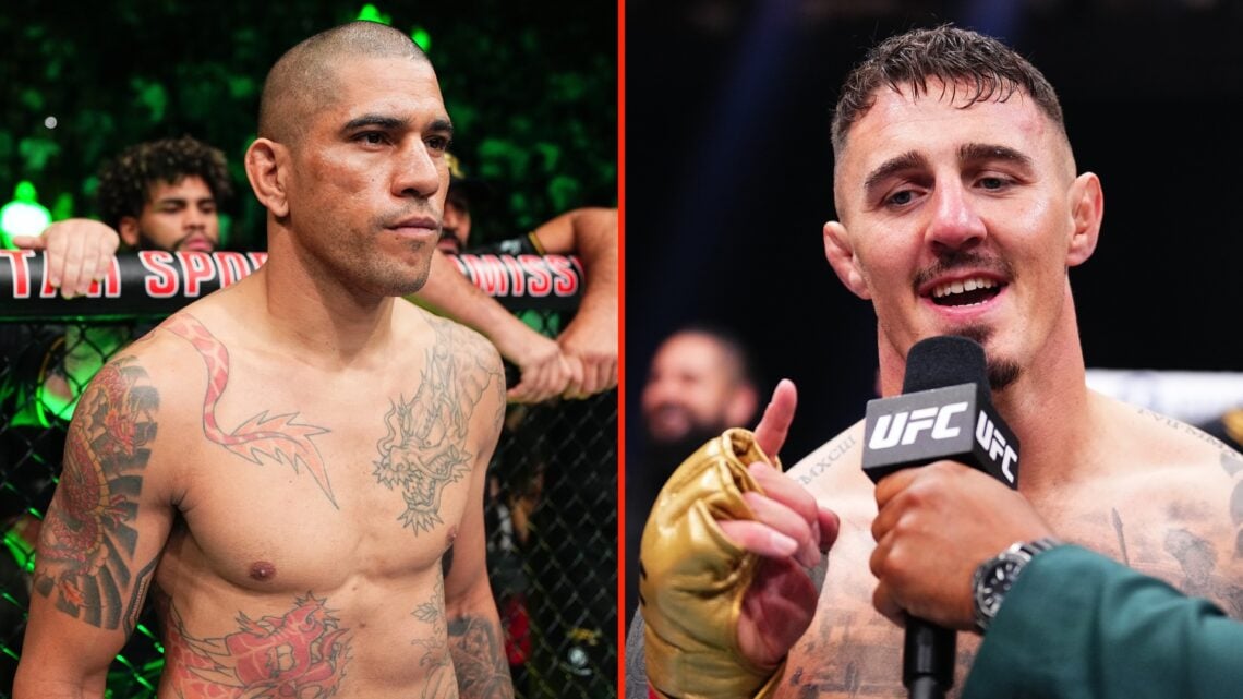 Split image of Alex Pereira of Brazil prepares to face Khalil Rountree Jr. in the UFC light heavyweight championship fight during the UFC 307 event...