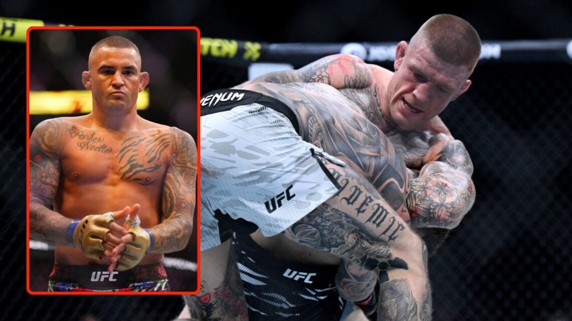 Image of Chris Duncan submitting Jordan Vucenic at UFC London, insert Dustin Poirier at UFC 302.