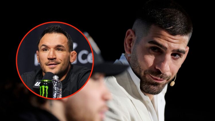 UFC fighter Ilia Topuria attends WOW 17 Madrid press conference. Inset, Michael Chandler