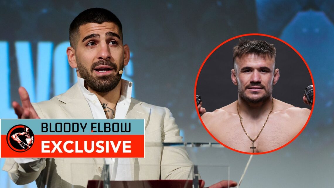 UFC fighter Ilia Topuria attends WOW 17 Madrid press conference on March 08, 2025 in Madrid, Spain. Inset, Nathaniel Wood.