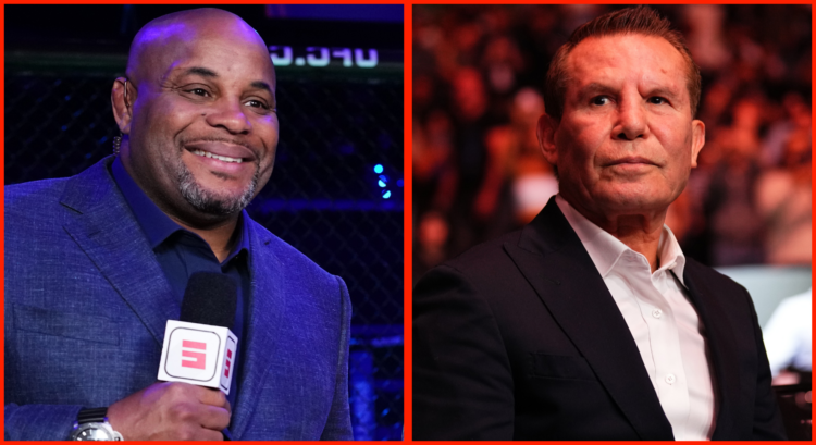 Split image of Daniel Cormier on the call at UFC Mexico City, opposite Julio Cesar Chavez Sr.