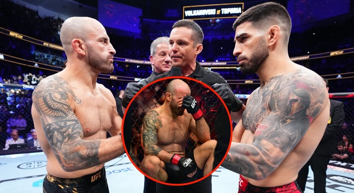 Image of Alexander Volkanovski and Ilia Topuria. Inset, Volkanovski