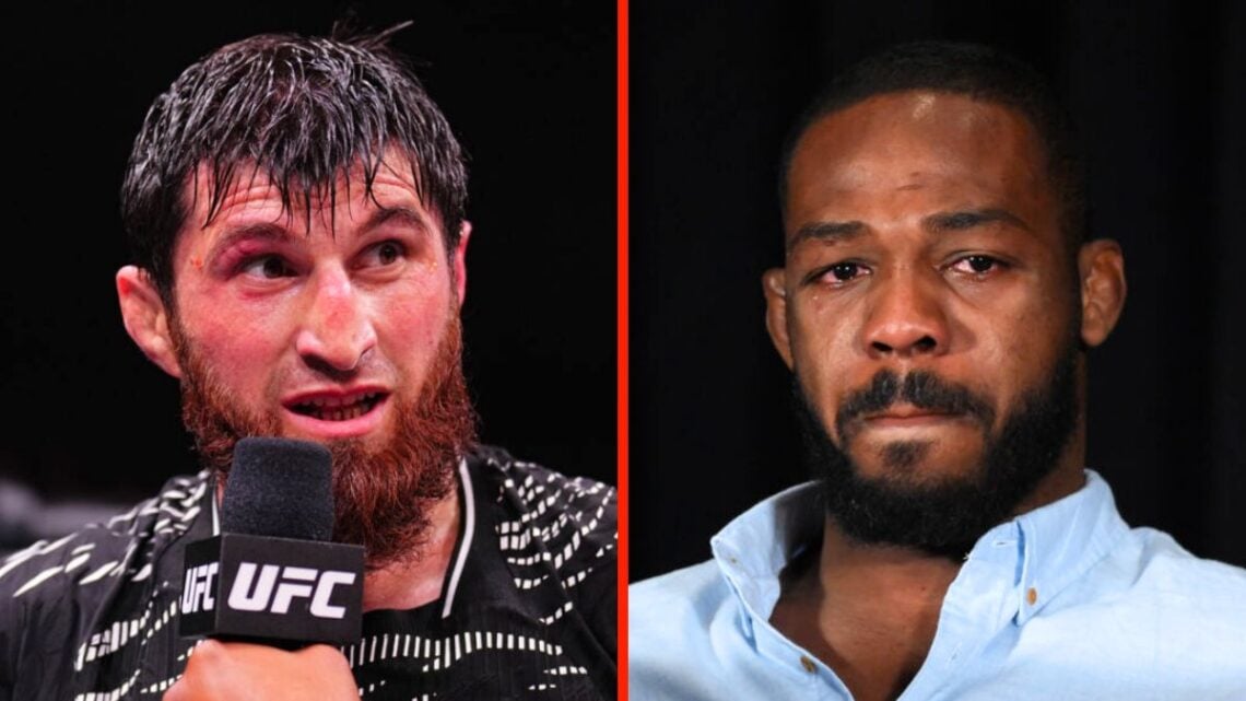 Split image of Magomed Ankalaev and Jon Jones.