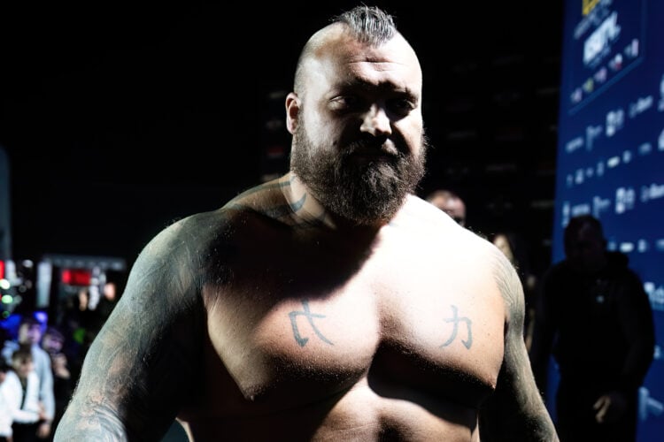 Image of Eddie Hall topless at the KSW 105 Ceremonial Weigh-in