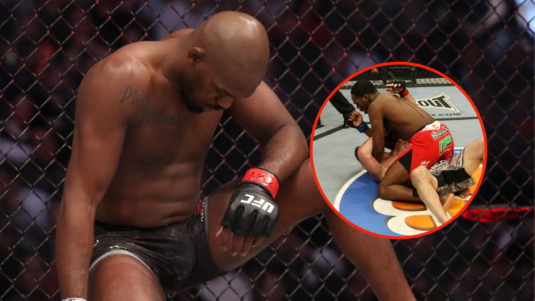 Image of Jon Jones with inset of Jon Jones vs. Matt Hamill