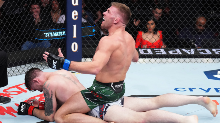 Dricus du Plessis celebrating win over Darren Till