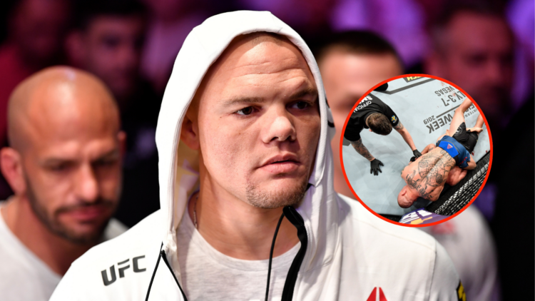 Inset of Anthony Smith submitting Alexander Gustafsson